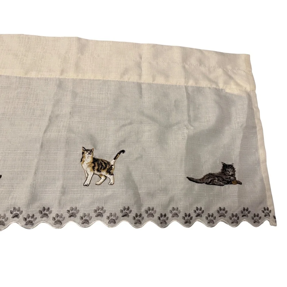 Unique Embroidered CATS window Valance Scalloped Paw Print Edges